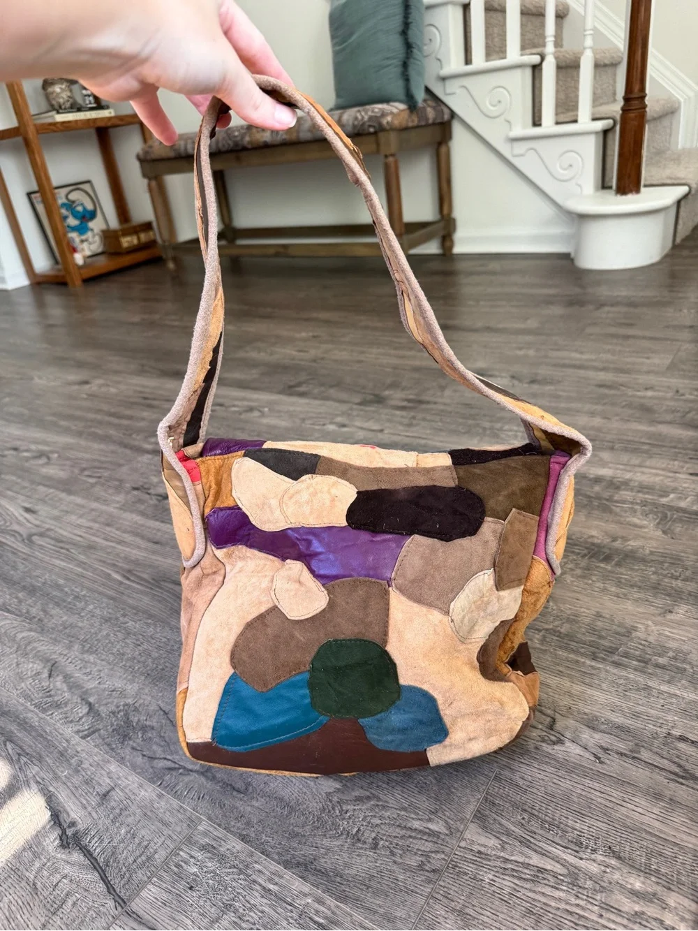 True Vintage Multi-Color Patchwork Suede Leather Shoulder Bag